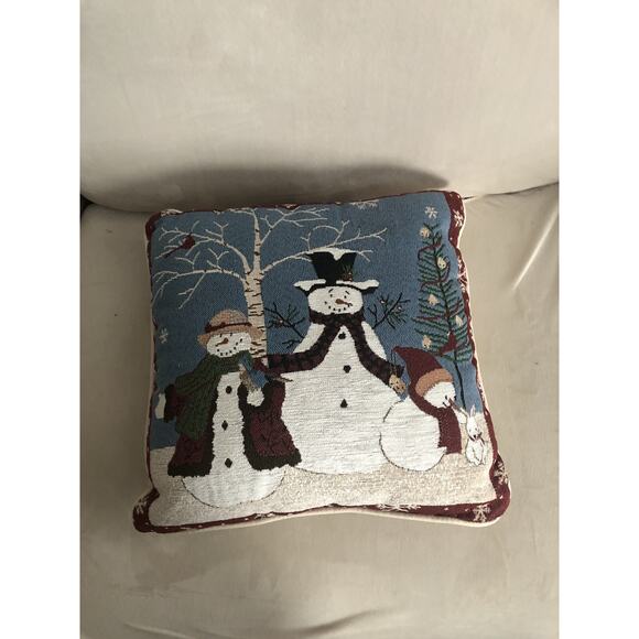 Vtg Christmas Snow Family Throw Pillow Snowman Family 17 X 16 Home Decor Country - Picture 4 of 5